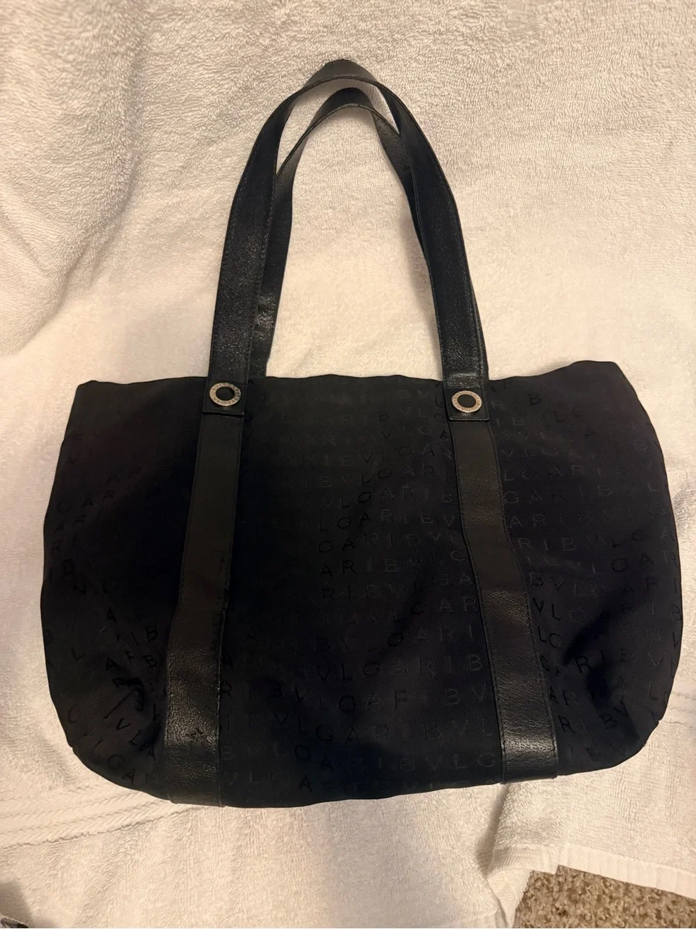 Bulgari Black Shoulder Tote with Subtle Logo Jacquard